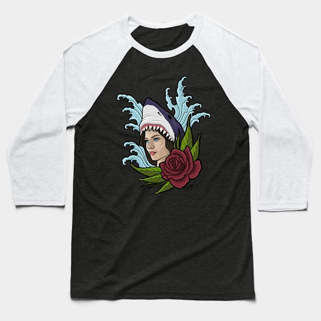 Shark Lady Head Baseball T-Shirt by Digart